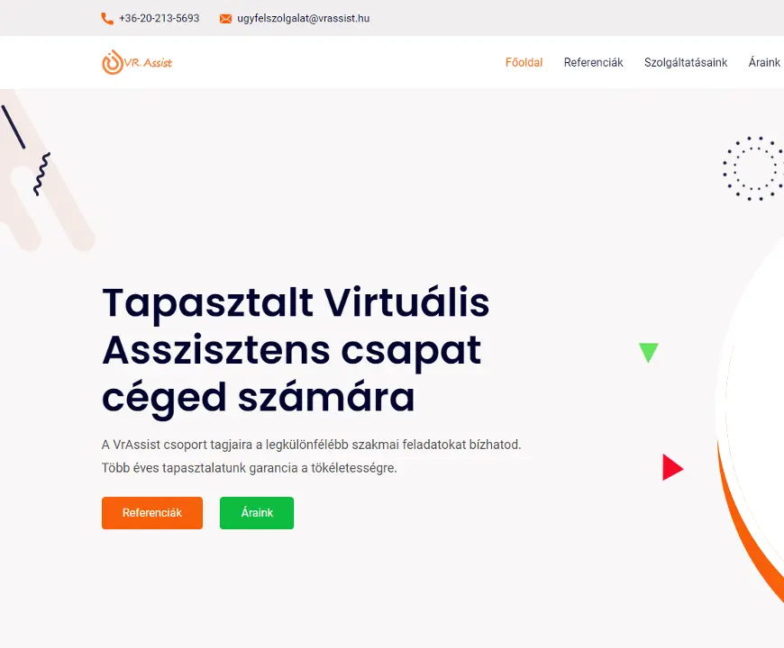 VrAssist.hu - Virtuális asszisztens bemutatkozó oldal